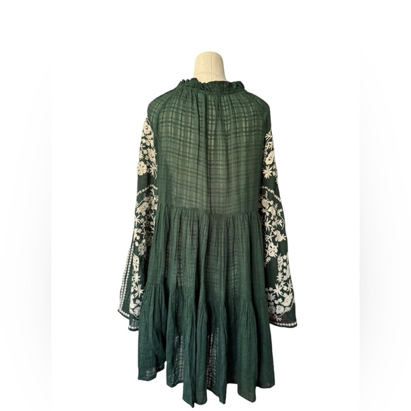 FREE PEOPLE Emerald City Embroidered Tiered long sleeve dress Sz Medium - Picture 7 of 8